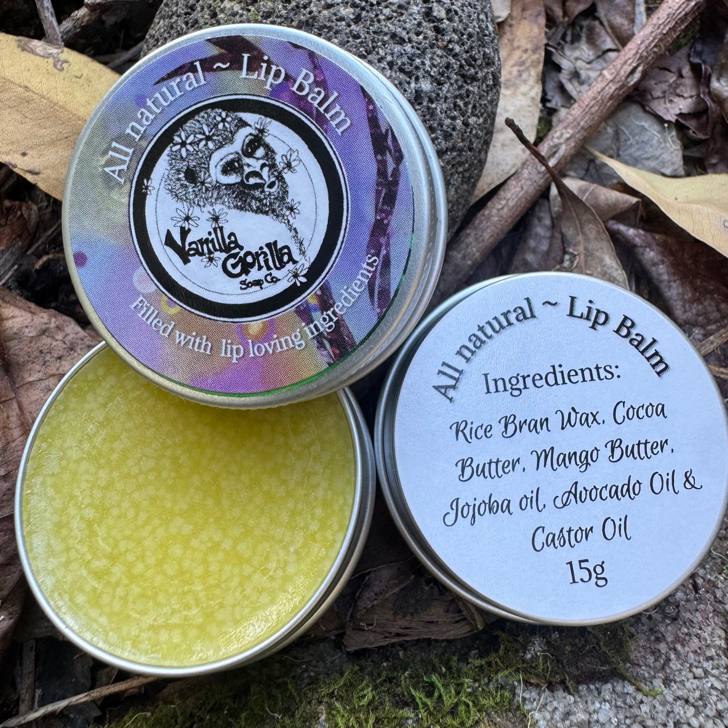 Natural Lip Balms - toffee, strawberry, peppermint & unscented.