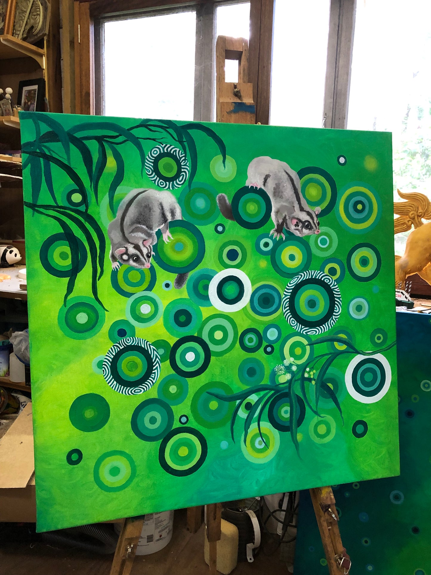 Sugar Gliders in Green Original Oil Painting on Canvas