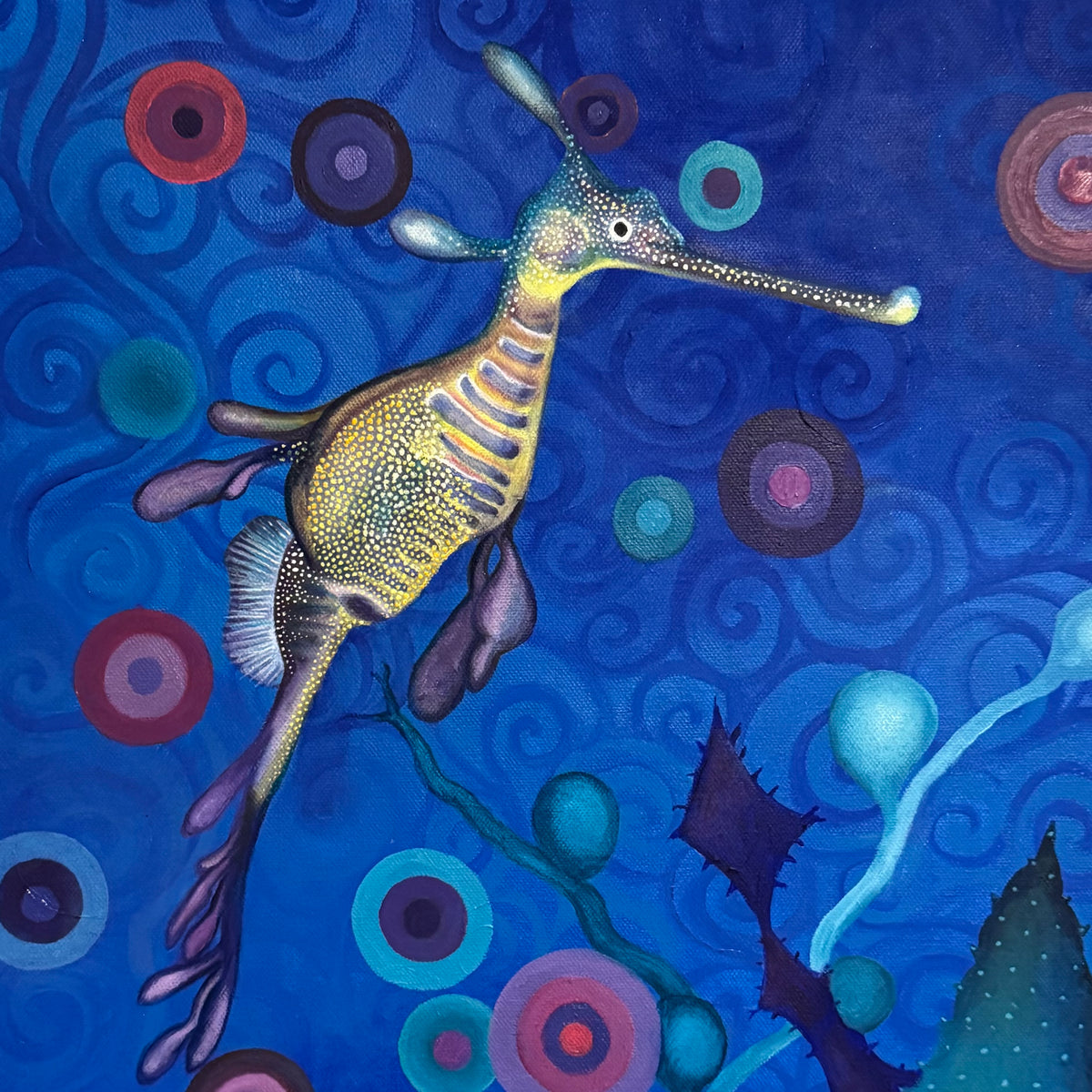 Close up of dance of the weedy sea dragons oil painting