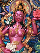 close up of pink offering goddess in a galaxy of moon 
flowers