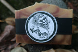 Bar of fizzy grapefruit soap with a 'Vanilla Gorilla Soap Co.' label on a natural background