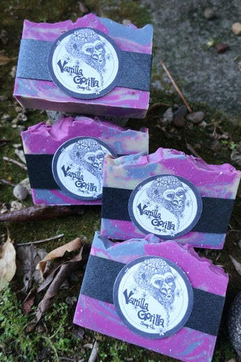 Lavender purple vanilla gorilla soap bar stack
