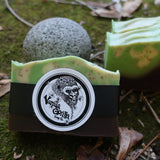 Green lime splice, vanilla gorilla soap bars with a brand logo on a natural background