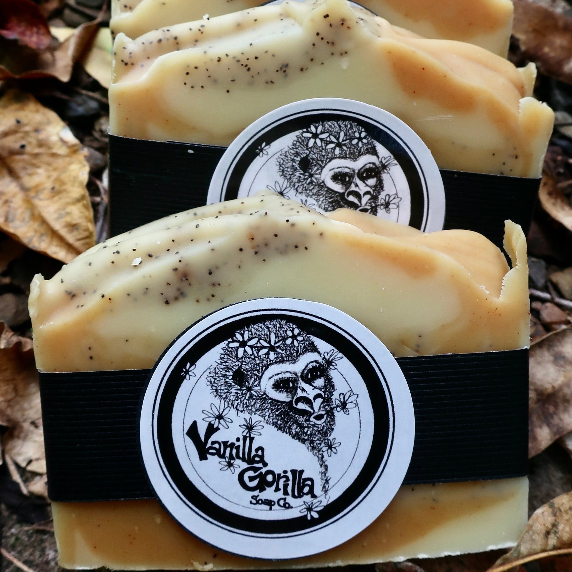 pile of vanilla gorilla lemon myrtle scrub bars on natural background
