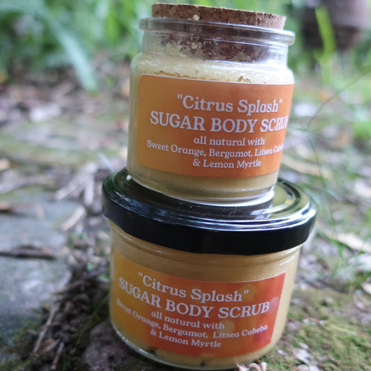 Jar of Citrus Splash Sugar Body Scrub on a natural background