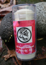 All natural rosey be deodorant stick with a visible brand label on a natural background