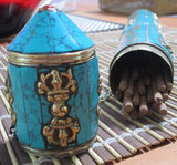 Turquoise inlay metal Incense Holder Tube - Eyescape Designs