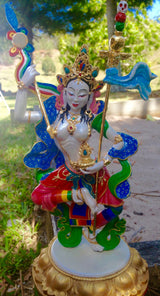 white Princess Mandarava Statue -multicoloured handcrafted eyes open Buddhist altar 