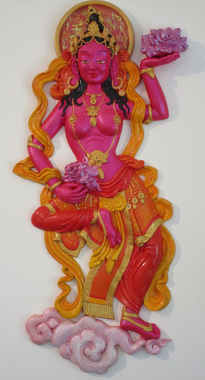 Tibetan Goddess 3d wall art ~(pink/red) - sculpted buddhist wall decor