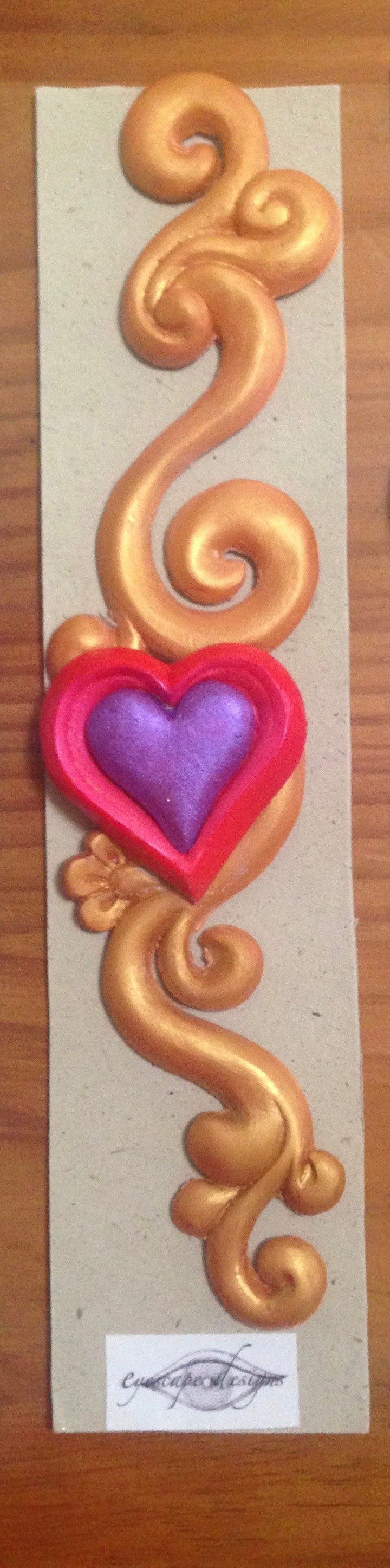 gold swirl ~ hot pink & purple love heart 3d fridge magnet