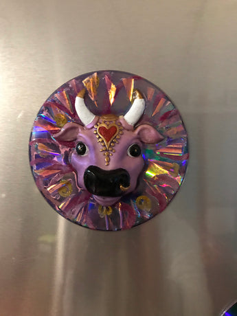 Fridge Magnet ~ Disco Karma Cow ~ purp/gold