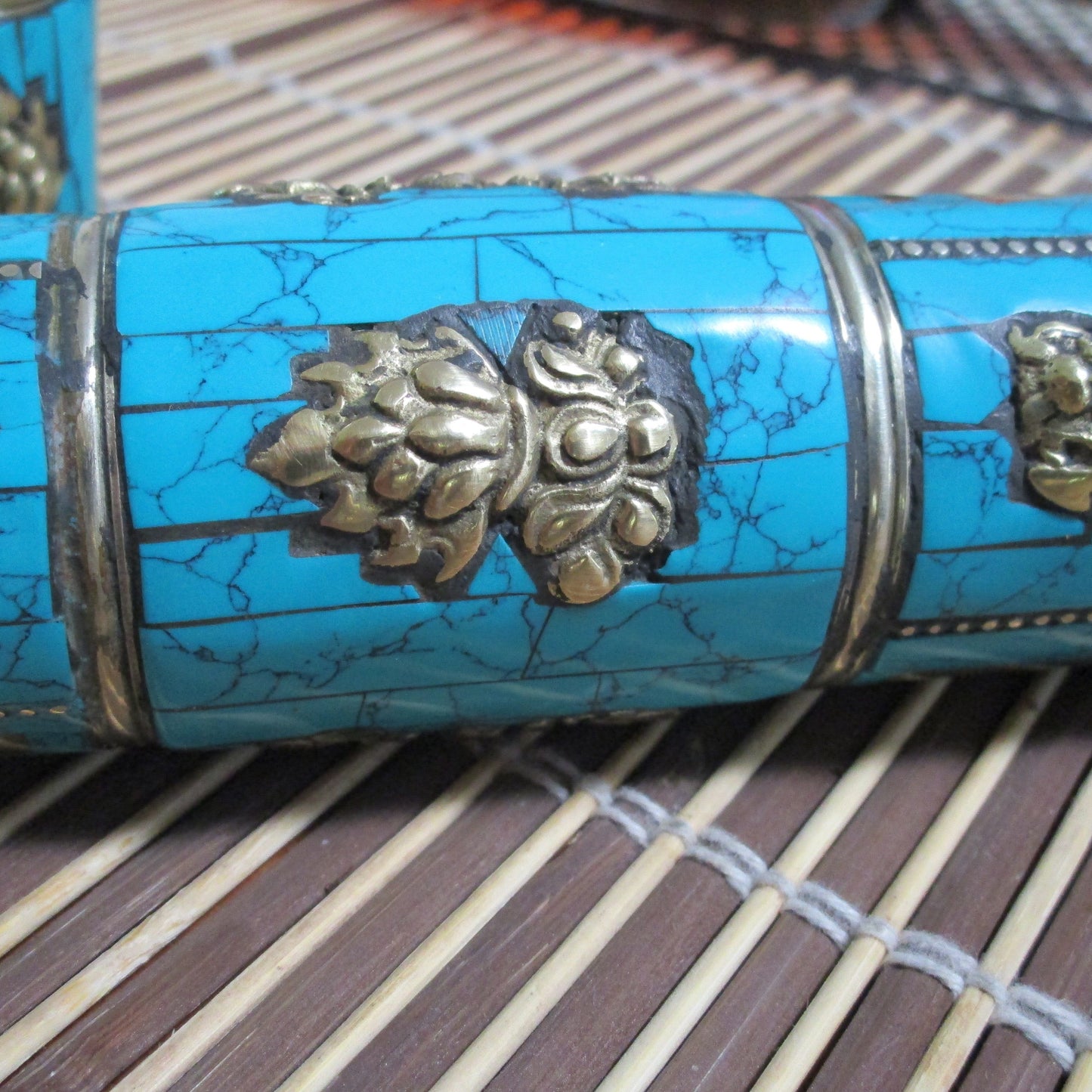 Turquoise Inlay Metal Incense Holder ~ Tube