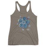 mid grey ladies racer back tank with funky blue flower print